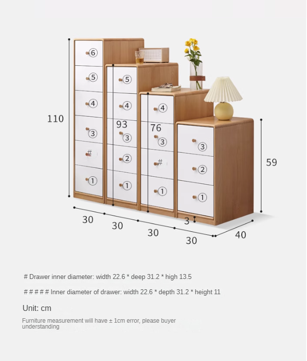 Oak, Beech Solid Wood Chest of Drawers, Multi-Functional Storage Cabinet Combination