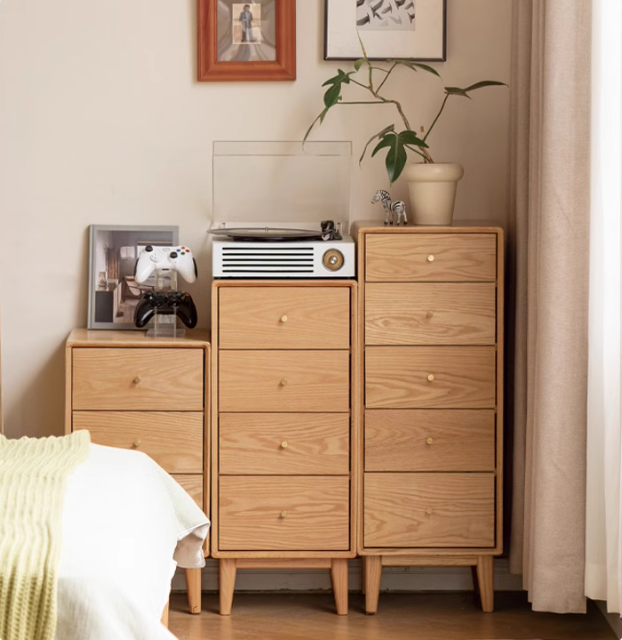 Oak, Beech Solid Wood Chest of Drawers, Multi-Functional Storage Cabinet Combination