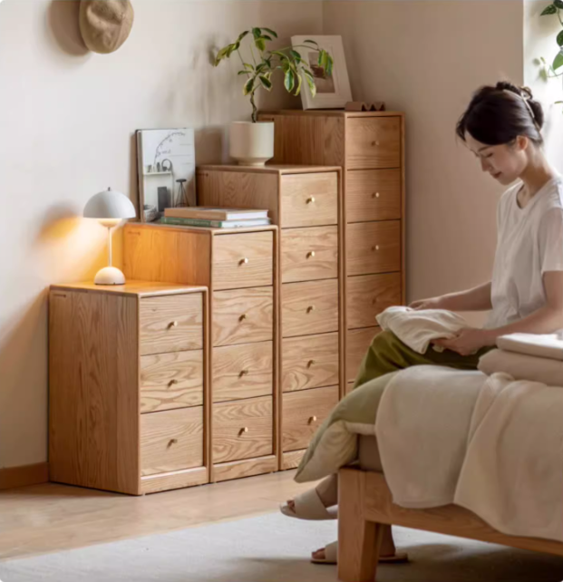 Oak, Beech Solid Wood Chest of Drawers, Multi-Functional Storage Cabinet Combination