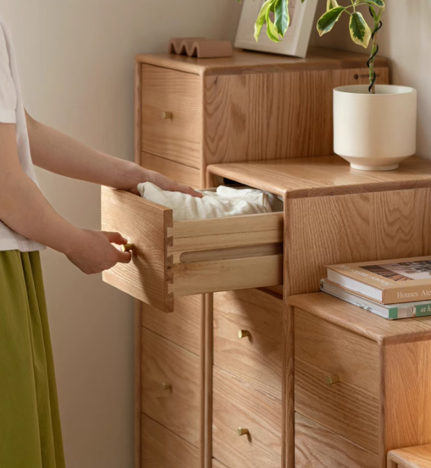 Oak, Beech Solid Wood Chest of Drawers, Multi-Functional Storage Cabinet Combination