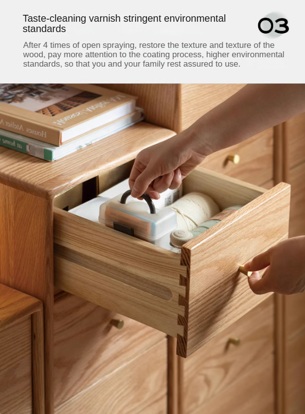 Oak, Beech Solid Wood Chest of Drawers, Multi-Functional Storage Cabinet Combination