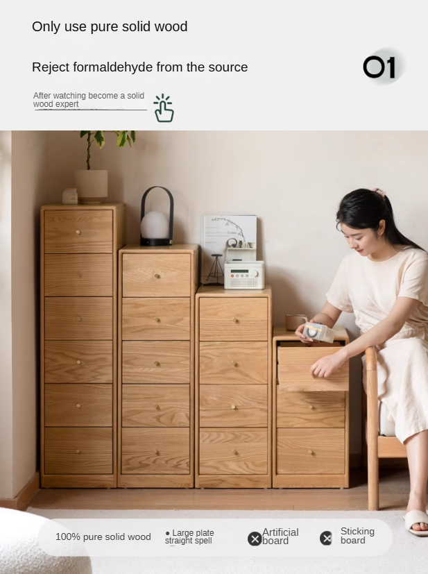 Oak, Beech Solid Wood Chest of Drawers, Multi-Functional Storage Cabinet Combination