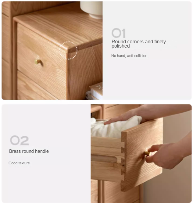 Oak, Beech Solid Wood Chest of Drawers, Multi-Functional Storage Cabinet Combination
