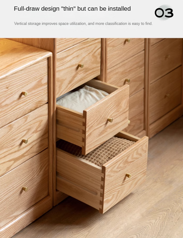 Oak, Beech Solid Wood Chest of Drawers, Multi-Functional Storage Cabinet Combination