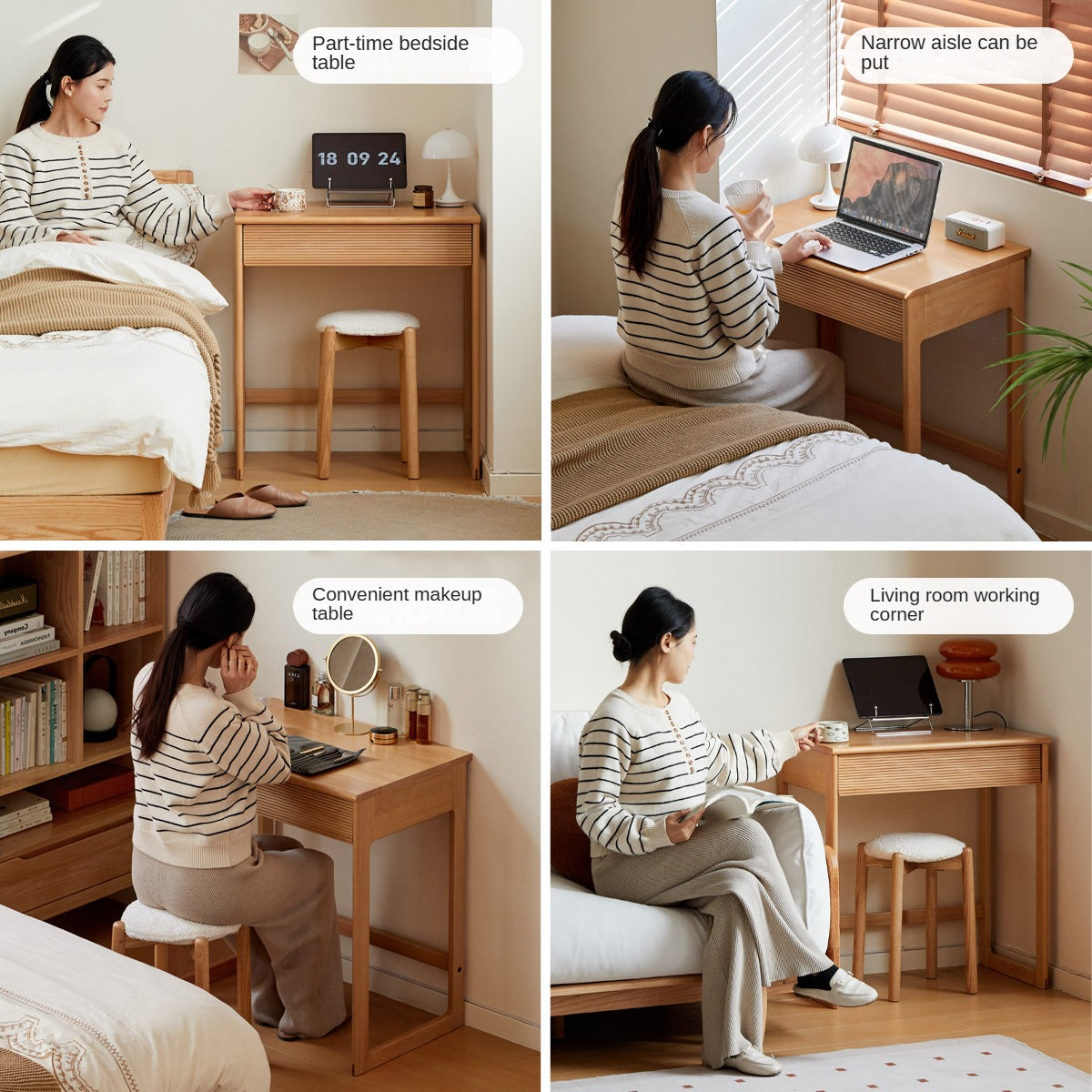 Beech Solid Wood Desk Nordic Nightstand.