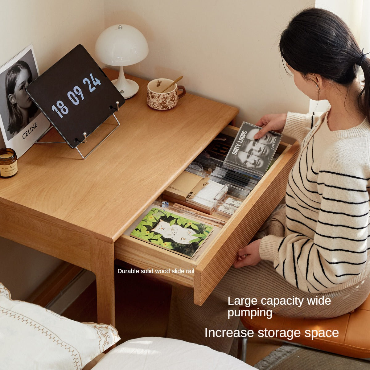 Beech Solid Wood Desk Nordic Nightstand.