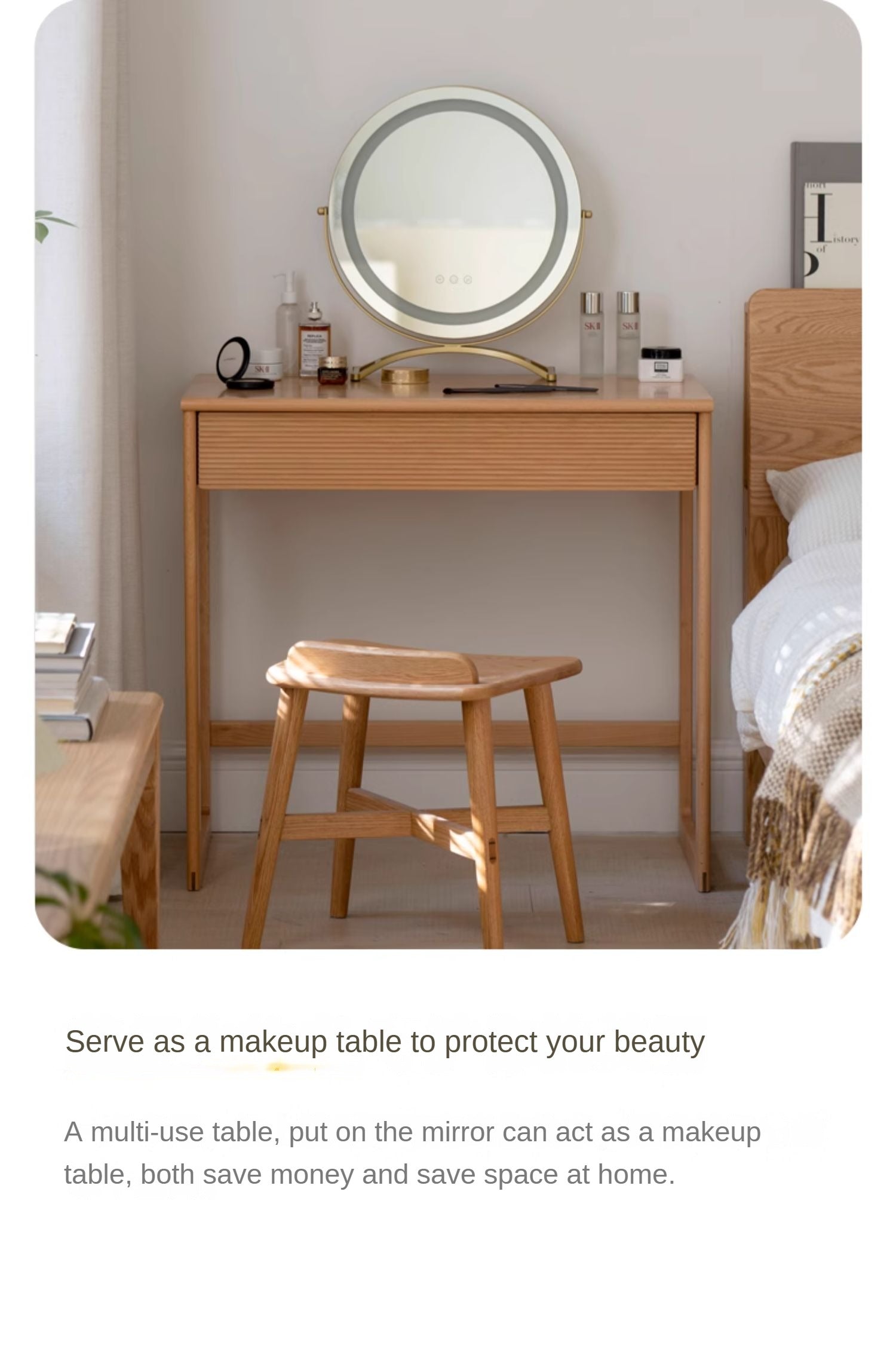 Beech Solid Wood Desk Nordic Nightstand.