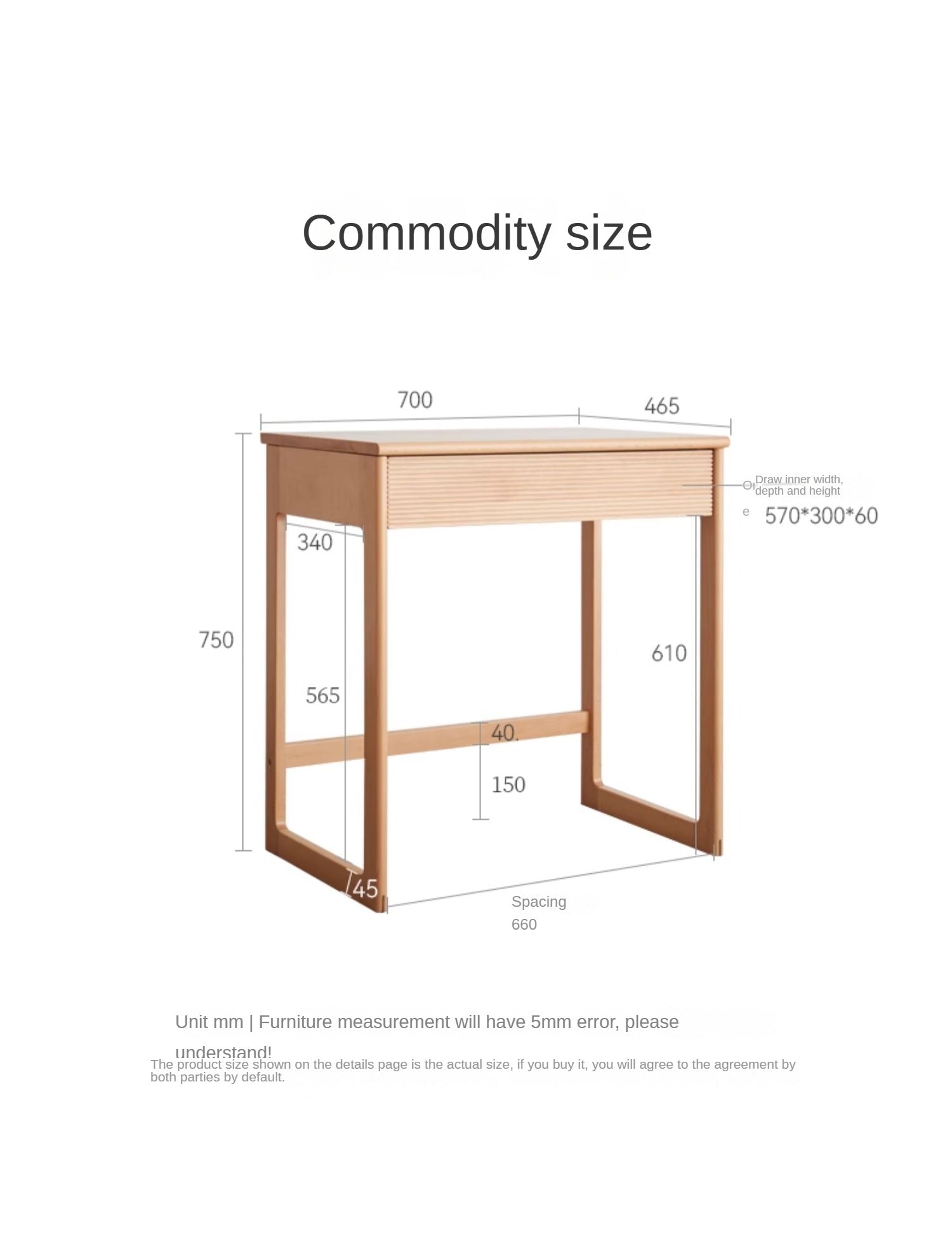 Beech Solid Wood Desk Nordic Nightstand.