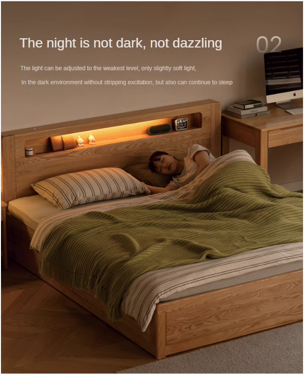 Oak Solid Wood Luminous Box Bed
