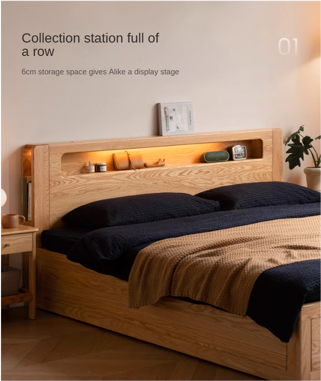 Oak Solid Wood Luminous Box Bed