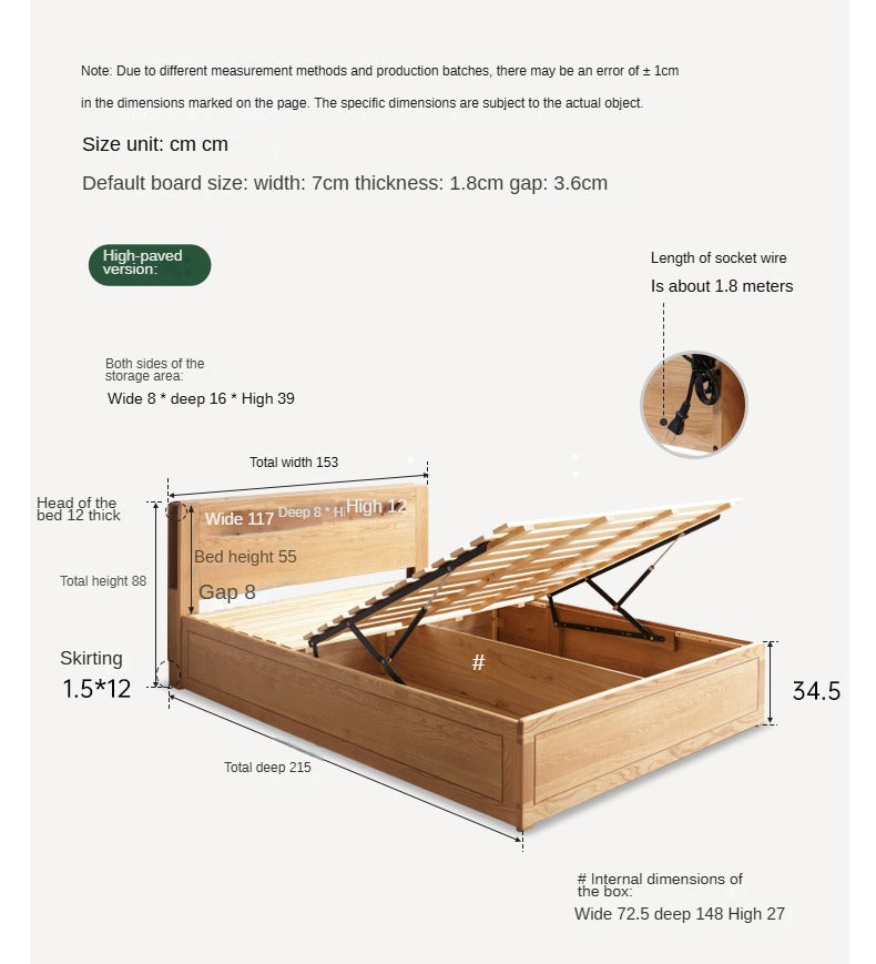 Oak Solid Wood Luminous Box Bed