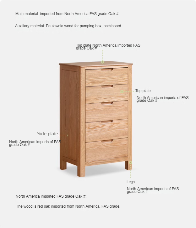Oak Solid Wood, Solid Rubberwood Nordic Chest of Drawers