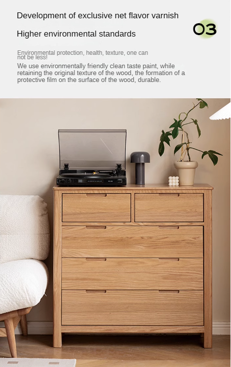 Oak Solid Wood, Solid Rubberwood Nordic Chest of Drawers