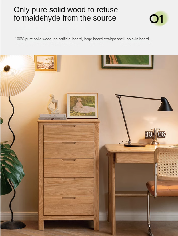 Oak Solid Wood, Solid Rubberwood Nordic Chest of Drawers