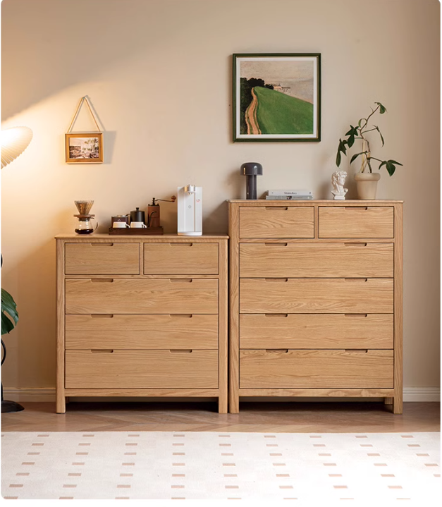 Oak Solid Wood, Solid Rubberwood Nordic Chest of Drawers