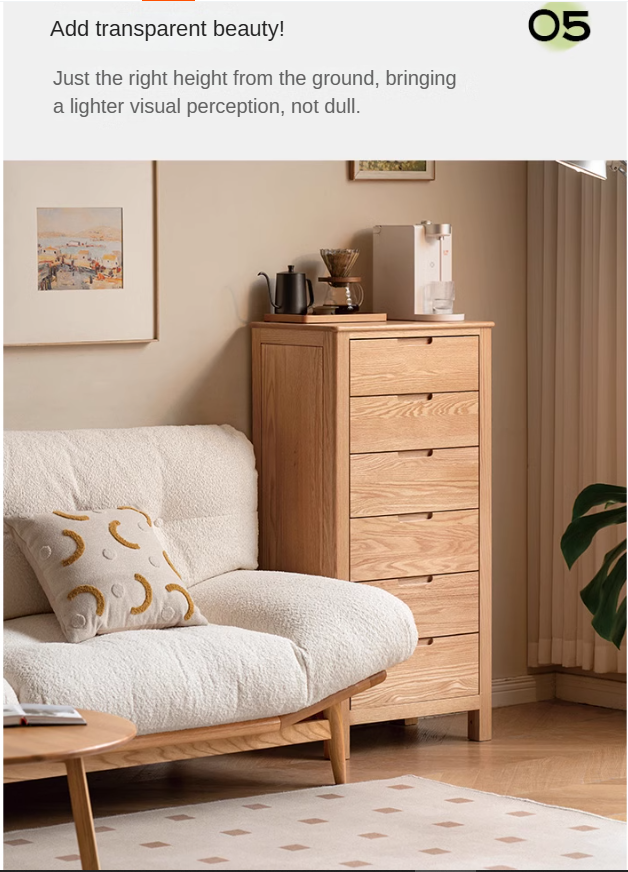 Oak Solid Wood, Solid Rubberwood Nordic Chest of Drawers