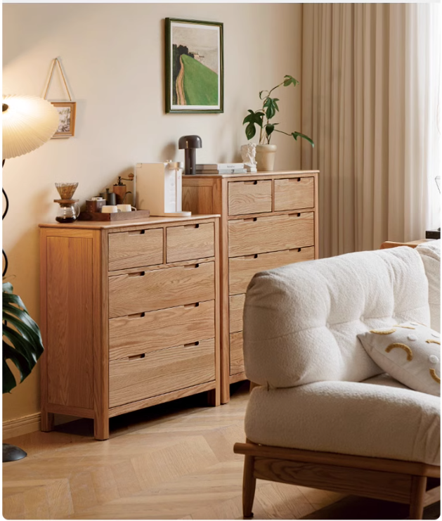 Oak Solid Wood, Solid Rubberwood Nordic Chest of Drawers