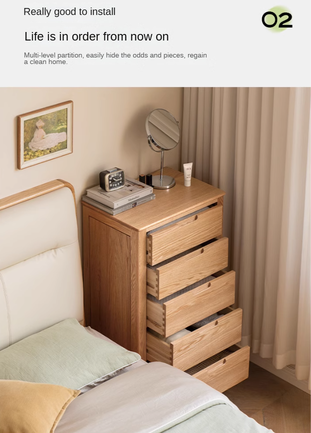 Oak Solid Wood, Solid Rubberwood Nordic Chest of Drawers