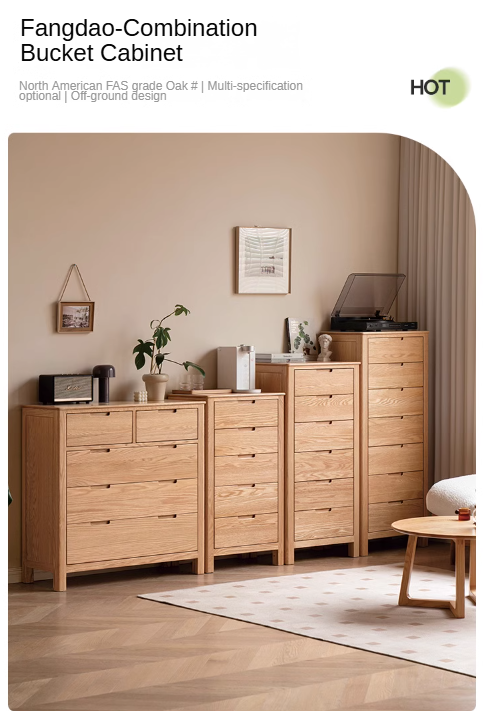 Oak Solid Wood, Solid Rubberwood Nordic Chest of Drawers