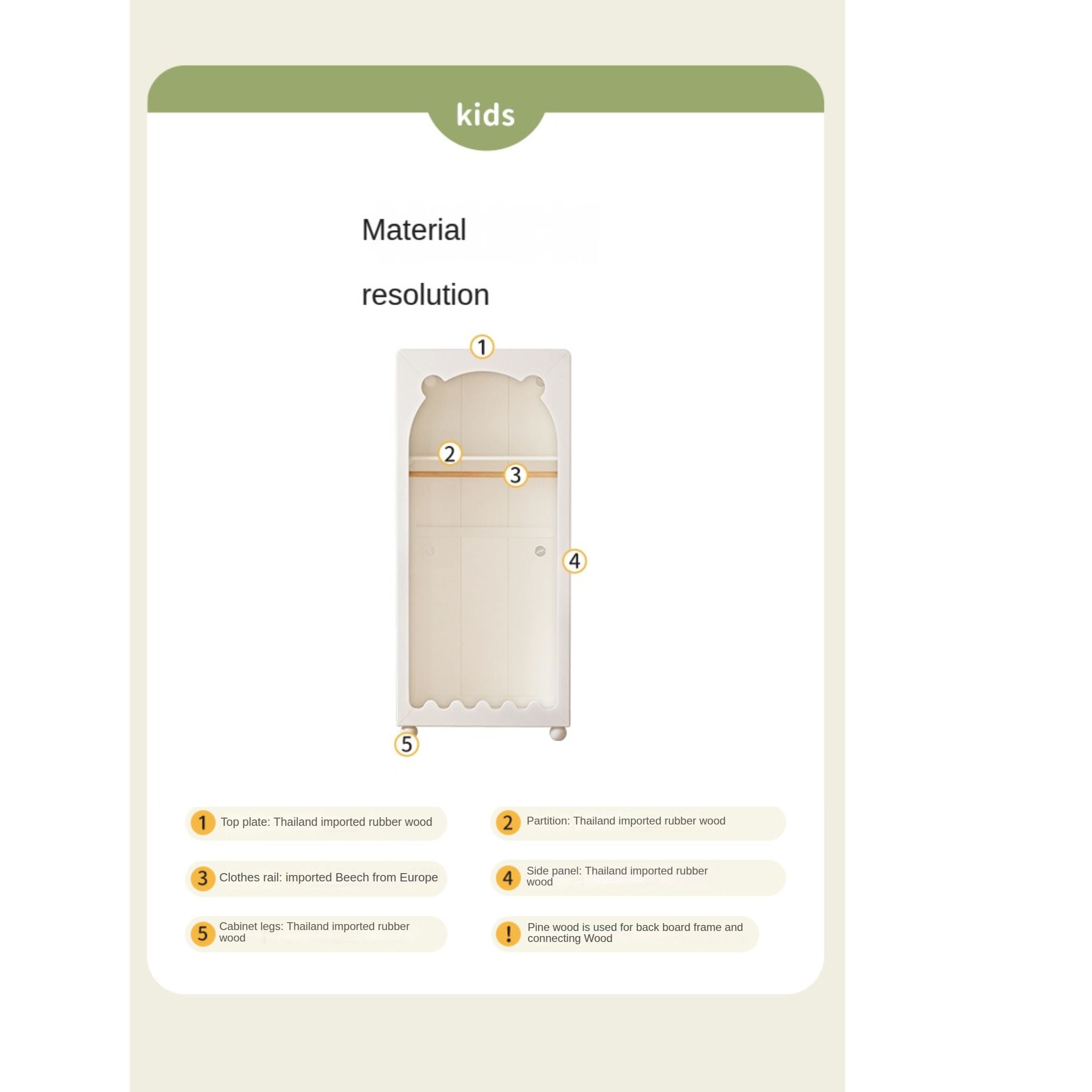 Solid Rubberwood Cream Style Kids Wardrobe.