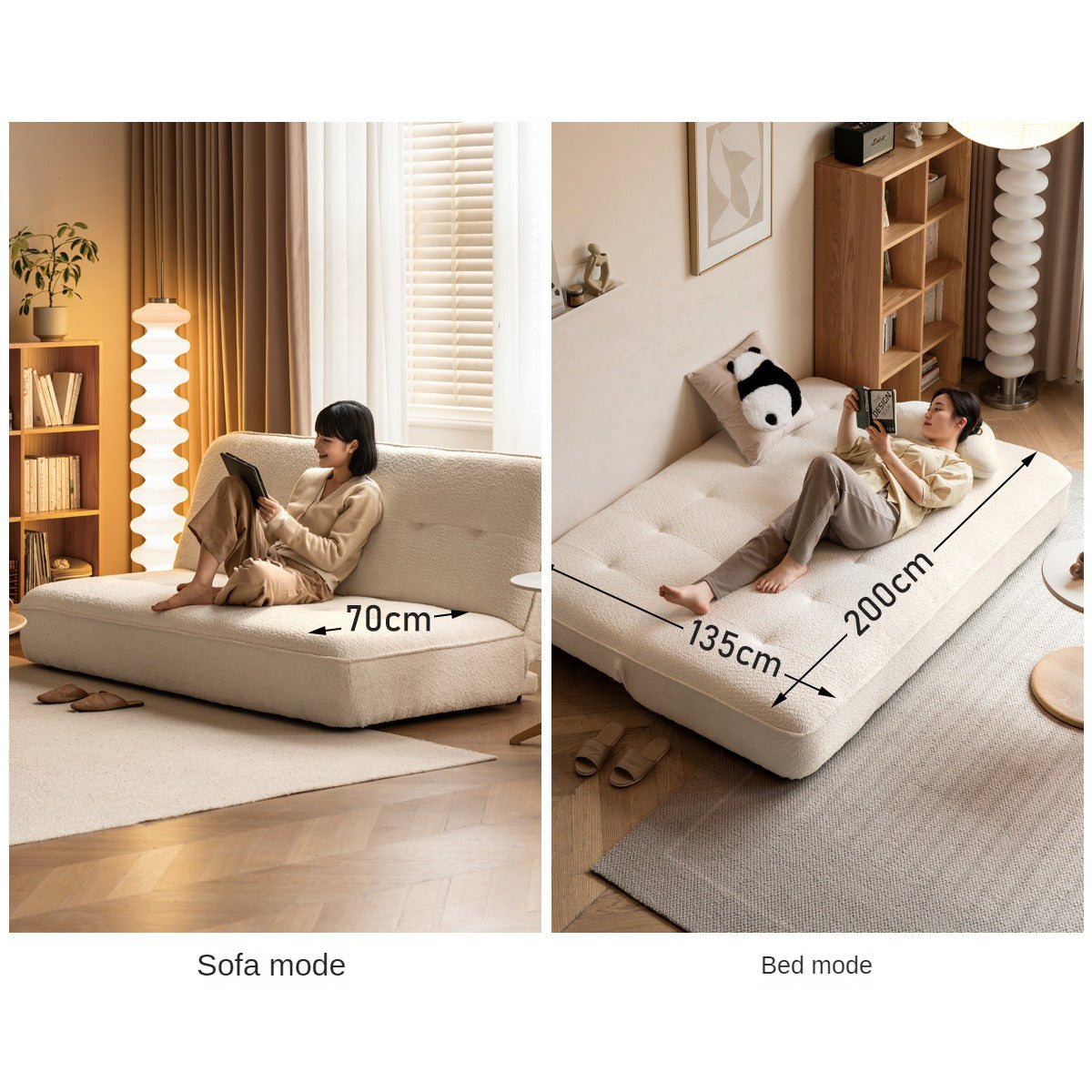Fabric Sofa White Cream Style Sitting and Sleeping Sofa.