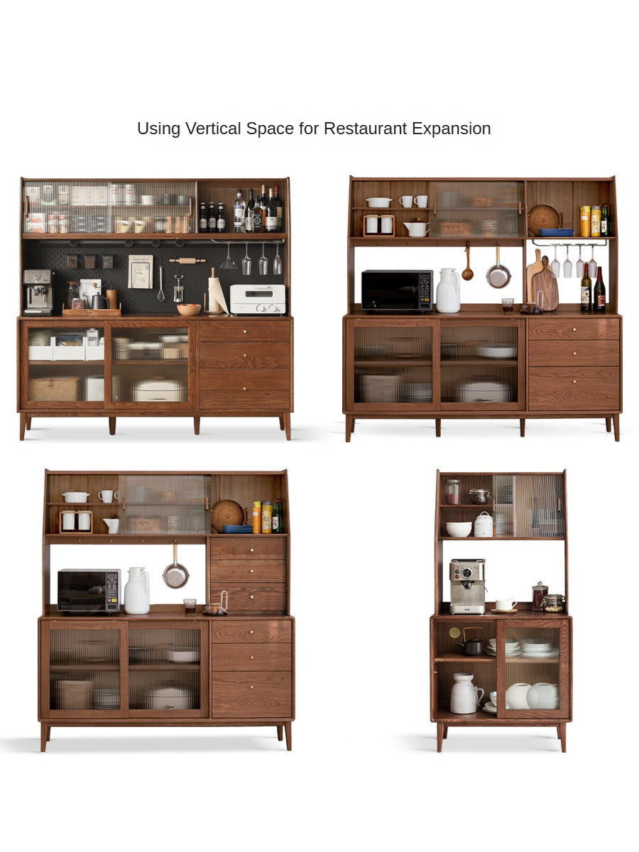 Solid Rubberwood, Oak Solid Wood Sideboard, Buffet Cabinet