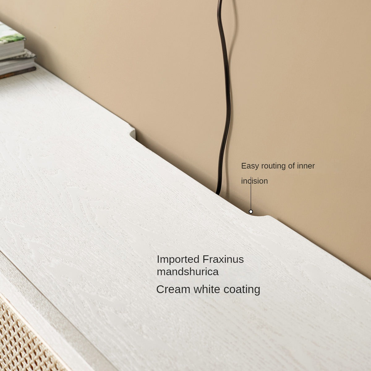 Ash Solid Wood Rattan TV Cabinet Cream Style LED Lights.