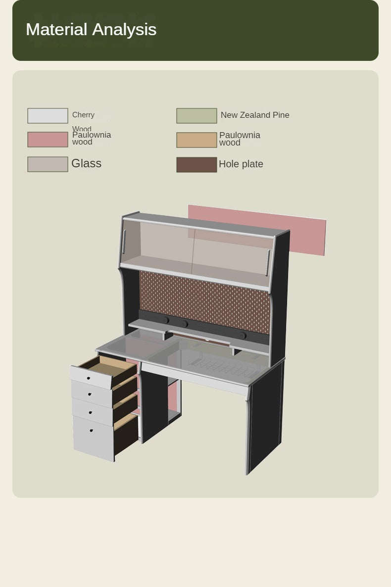 Cherry Wood Desk and Bookshelf Integrated Office Desk