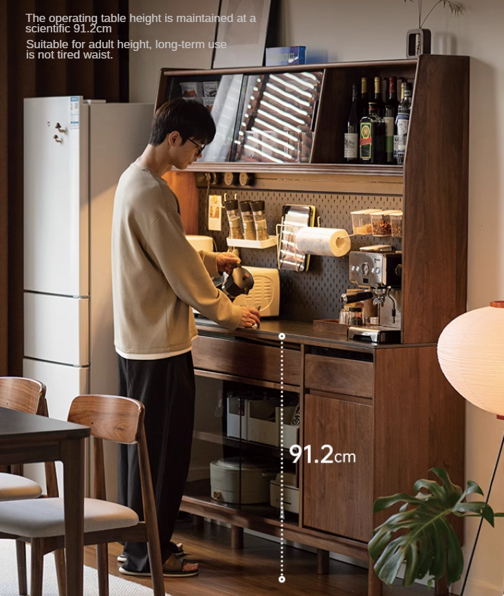 Black Walnut, Sandalwood Solid Wood Light Luxury Rock Plate Sideboard