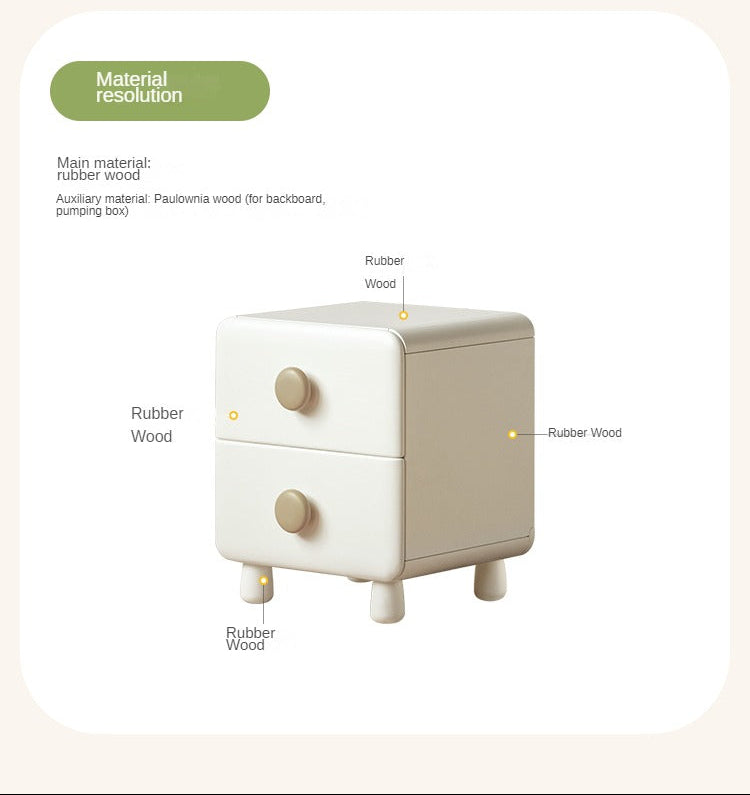 Solid RubberWood Cream Style Locker Kids Nightstand