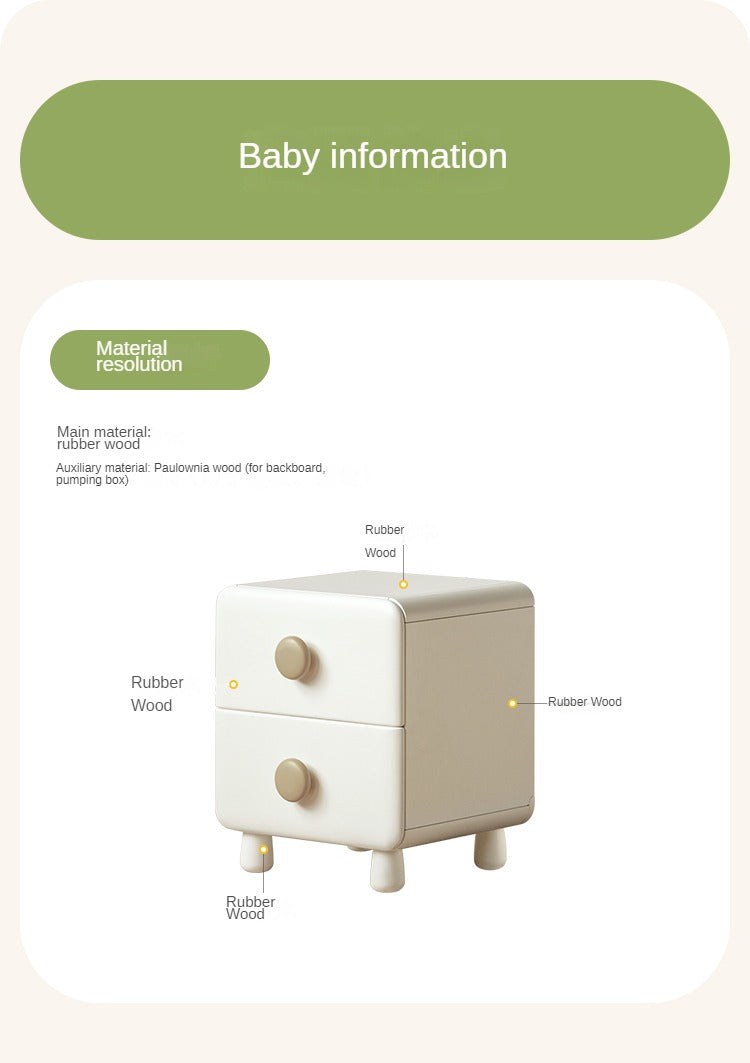 Rubber Solid Wood Cream Style Locker Kids Nightstand