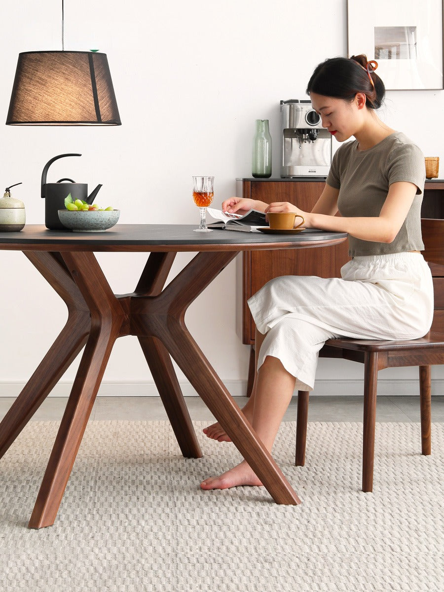 Black Walnut Solid Wood Round Dining Table