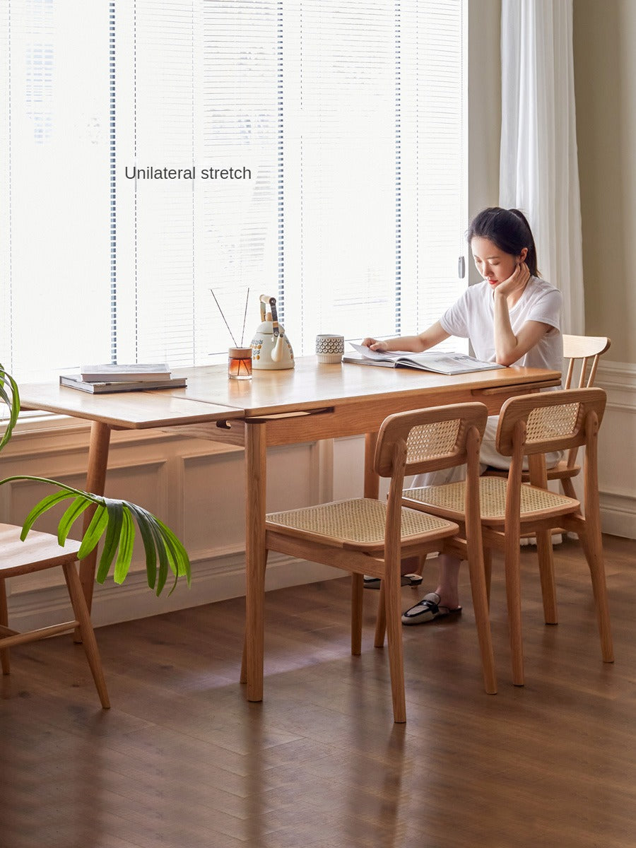 Oak Solid Wood Retractable Large Tabletop Dining Table