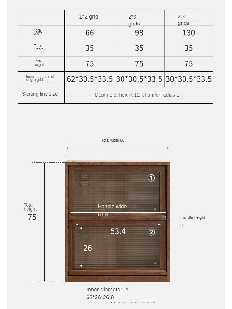 Black Walnut, Rubberwood Solid Wood Low Bookshelf Combination Floor-Standing Cabinet