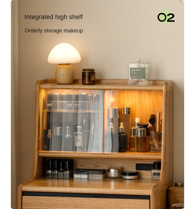 Oak, Ash Solid Wood Vanity Table with Shelf.