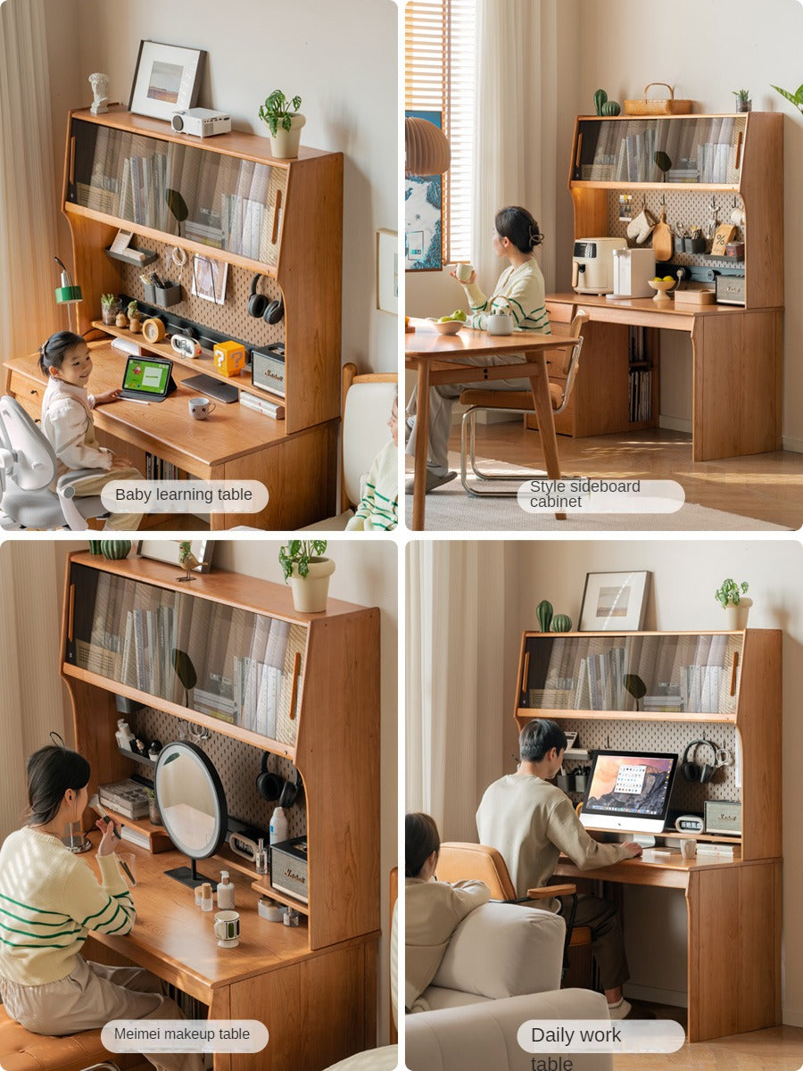 Cherry Wood Desk and Bookshelf Integrated Office Desk