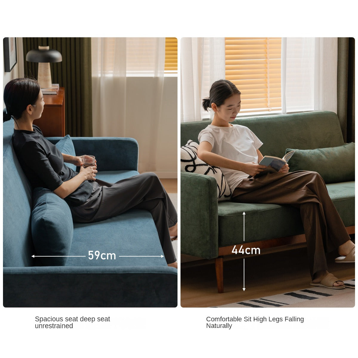 Fabric Modern Straight Retro Three Seater Sofa.