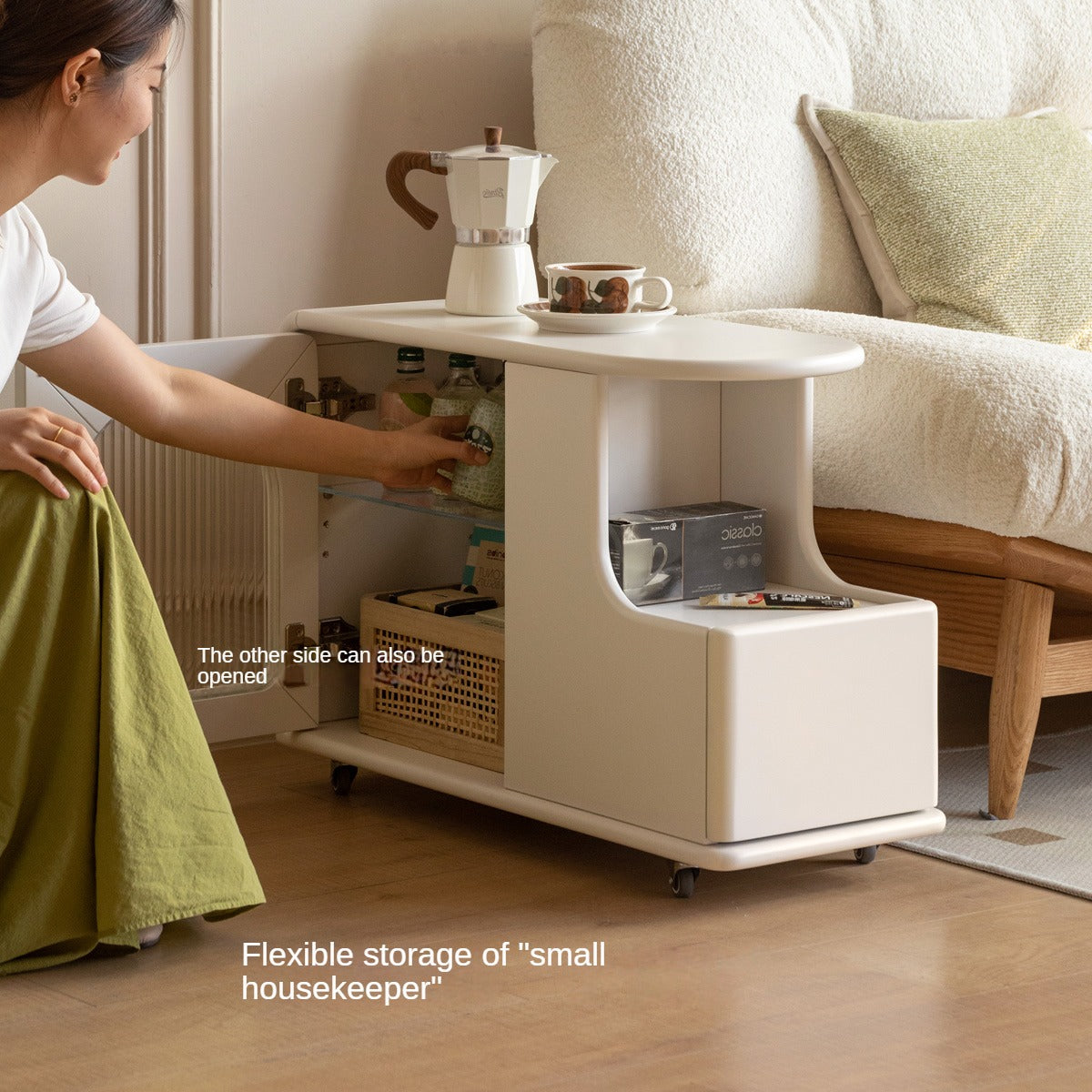 Poplar Solid Wood Edge Side Table French Cream Style