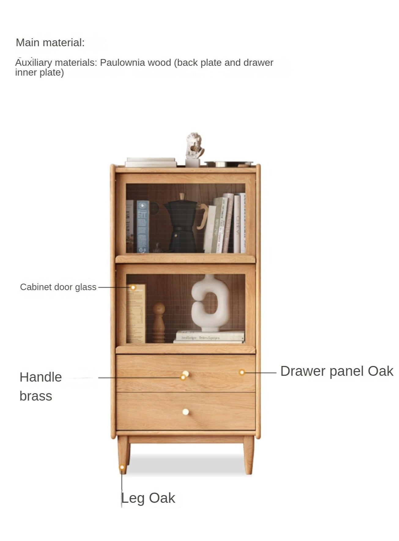 Oak, Ash Solid Wood Flip Door Side Cabinet LED Light