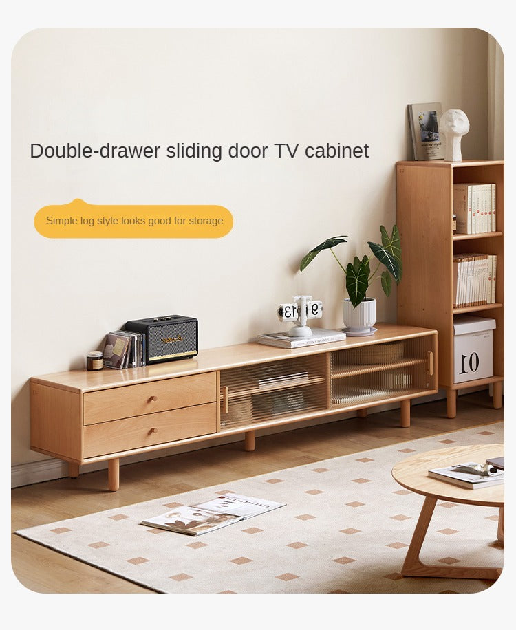 European Beech Solid Wood Large Capacity TV Cabinet.