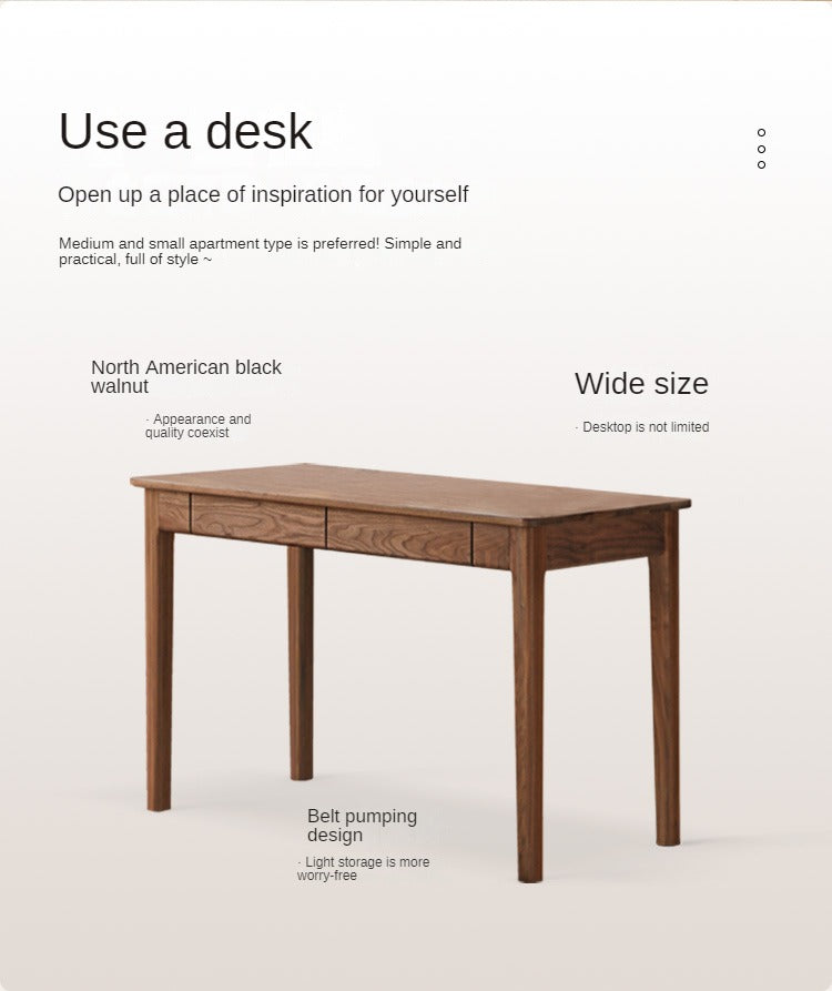 Black Walnut Solid Wood Desk With Drawers