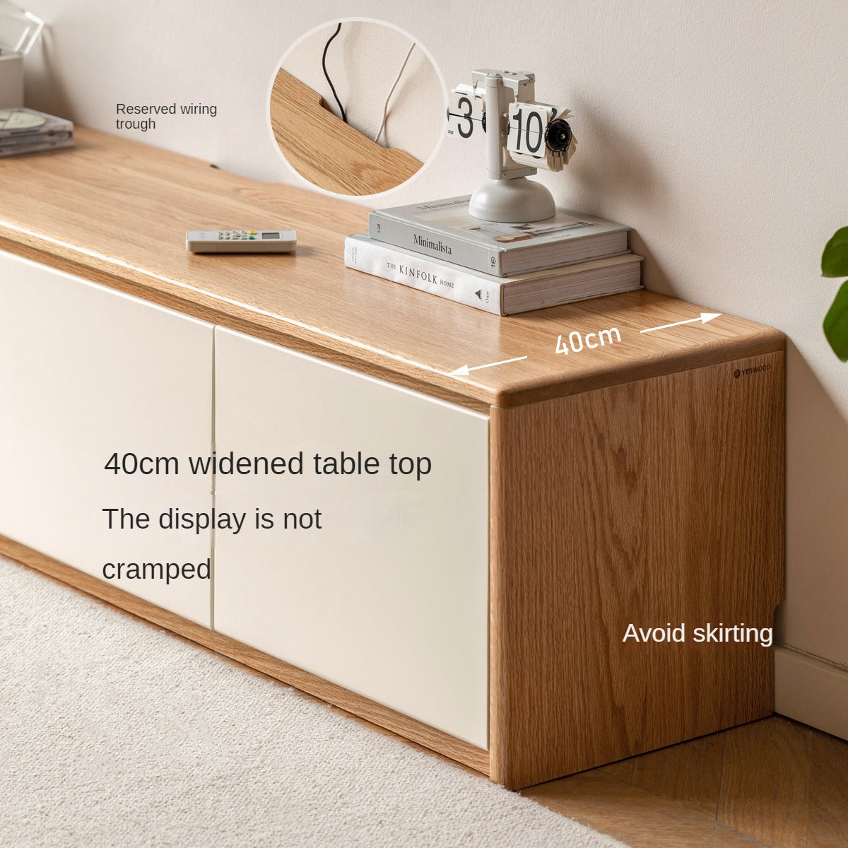 Beech, Oak Solid Wood Modern White Integrated Log Floor TV Cabinet.