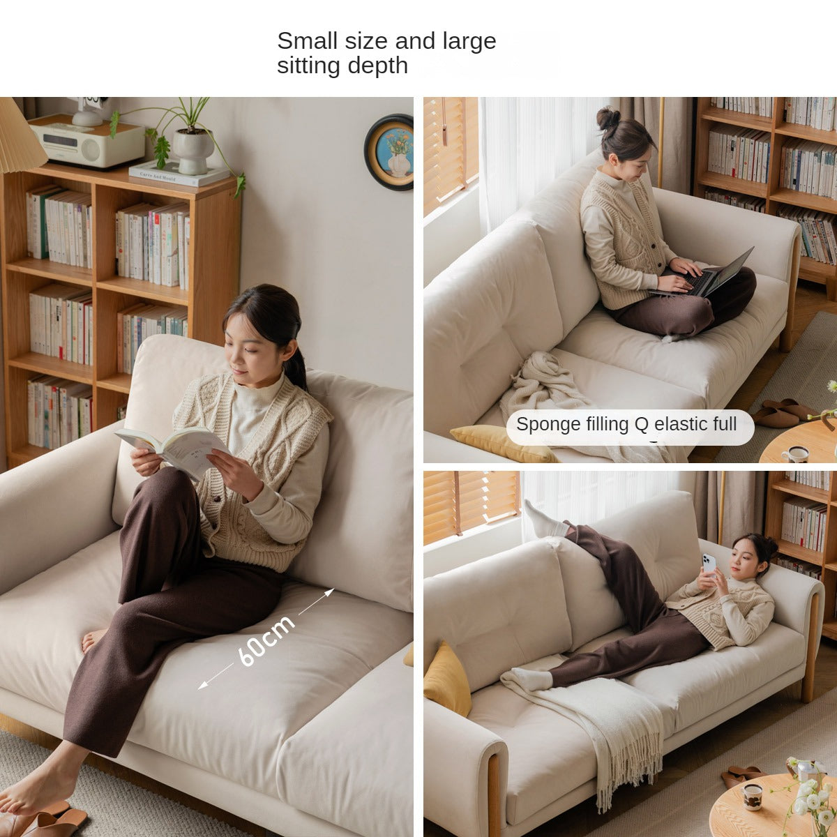 Oak Solid Wood Fabric White Cream Style Cat Scratching Cloth Sofa.