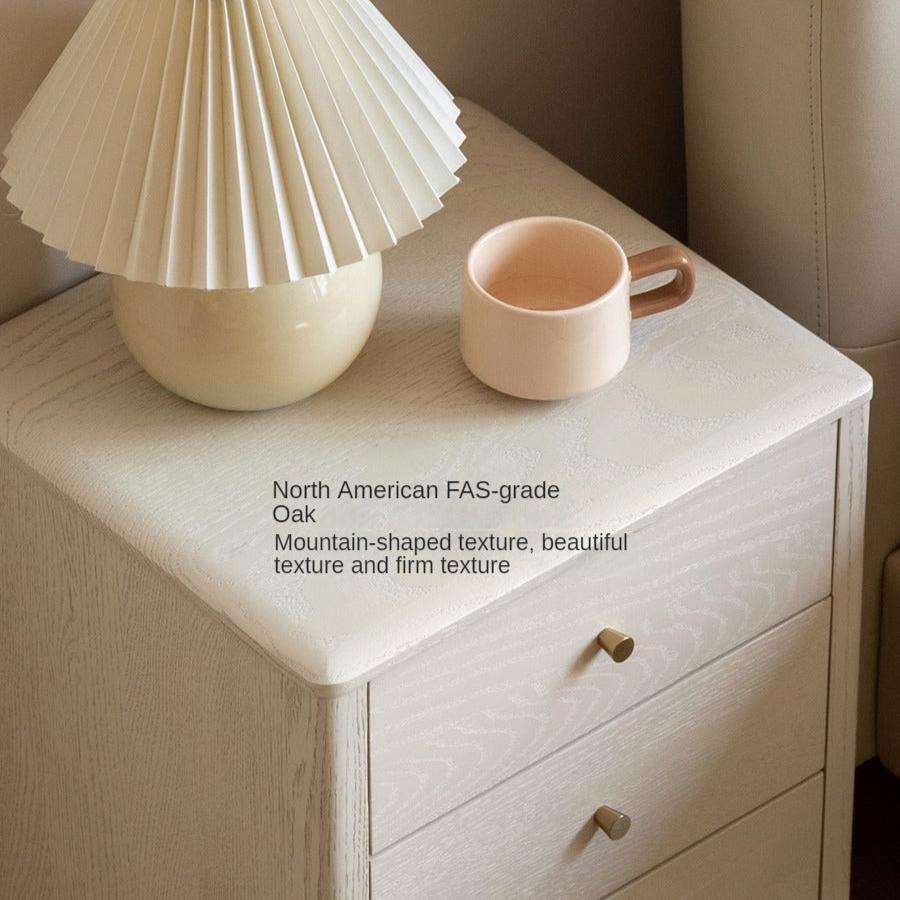 Oak Solid Wood, Solid RubberWood Nightstand Cream Style)
