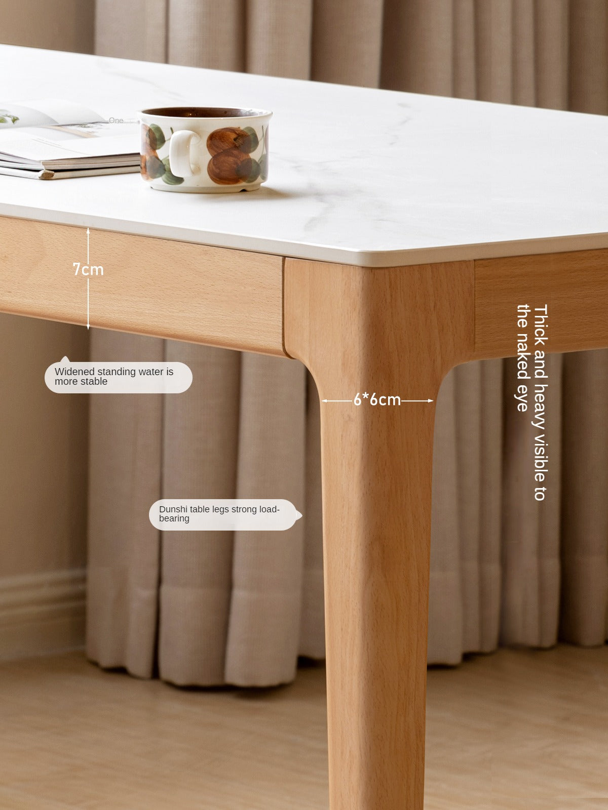 Beech Solid Wood Rectangular Slate Dining Table