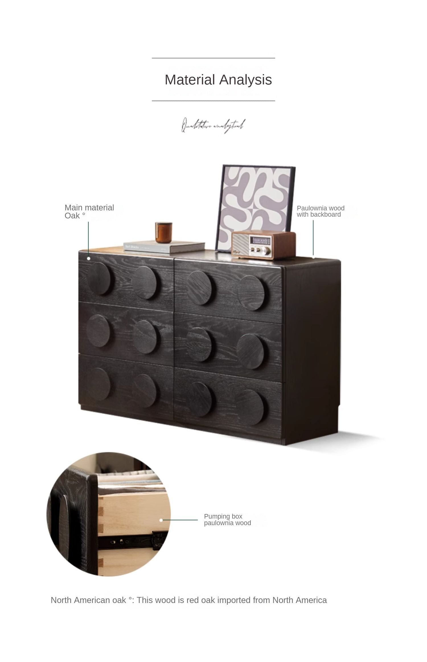 Oak Solid Wood Chest of Drawers Retro Black