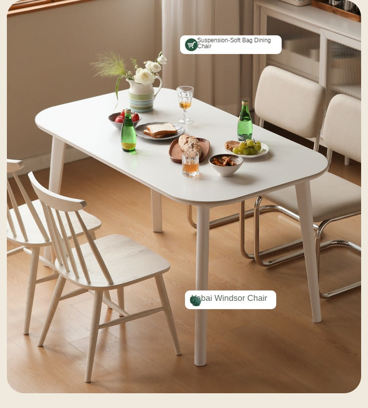 Solid Rubberwood White Cream Style Rock Board Dining Table