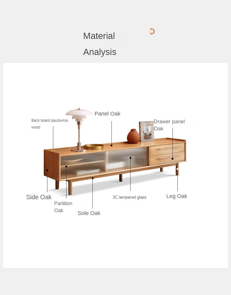 Oak solid wood TV stand sliding door"