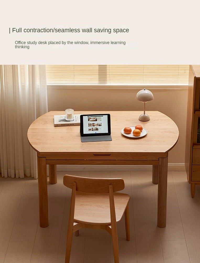 Cherry Solid Wood Retractable Folding Round Table