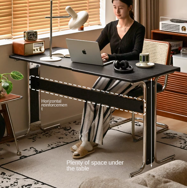Oak Solid Wood Bauhaus Black Computer Desk.